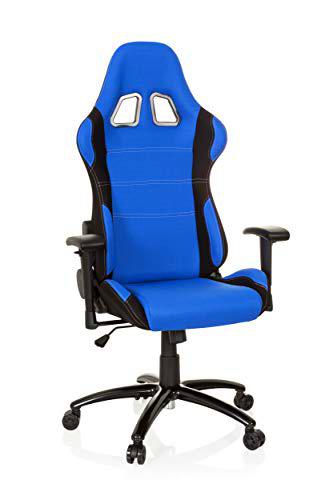 hjh OFFICE 729330 Silla Gaming Game Force Tejido Negro/Azul Silla de Oficina reclinable Silla Escritorio