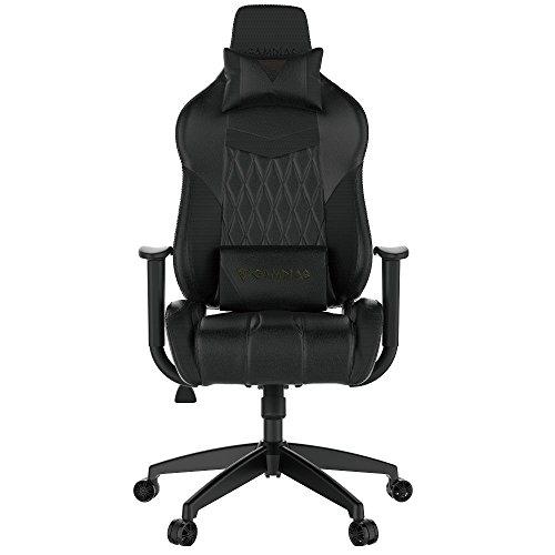 GAMDIAS Achille E2-L Silla Gaming Vinilo de Piel sintética Sports Car Style Respaldo Ajustable 150º Altura Ajustable reposabrazos fijos Silla con Cojines de Apoyo Lumbar y Cervical, Negro