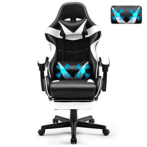 Soontrans Silla Gaming con Masajeador, Silla Gamer con Reposapiés Reposacabeza