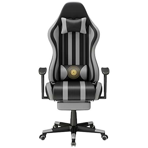 Soontrans Silla Gaming con Masajeador, Ergonómico Silla Gamer con Vibración Masaje Soporte Lumbar &amp; Reposapies &amp; Soporte de Cabeza