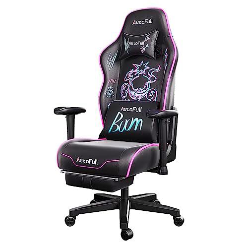 AutoFull Pintada Silla Gaming Ergonómica Silla de Oficina Silla Gamer Cuero de PU Silla de Escritorio,Altura e inclinación Ajustables,Reposacabezas y Soporte Lumbar