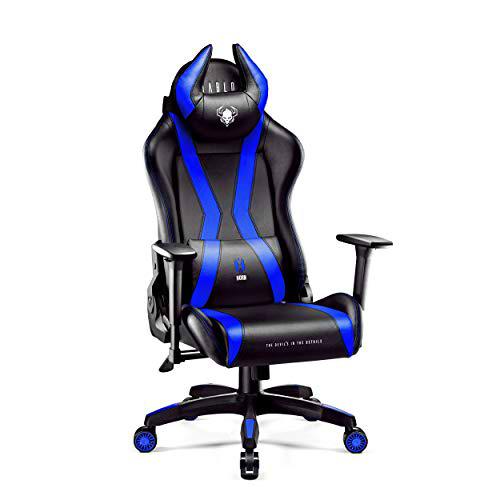 Diablo X-Horn Silla Gaming Oficina Gamer Apoyabrazos 3D Cojín Ajustable Diseño Ergonómico Cuero Sintético Función de Inclinación Negro-Azul Normal (L)