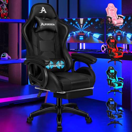 ALFORDSON Silla Gaming con Masaje de 2 Puntos, Silla Gamer con Reposapiés