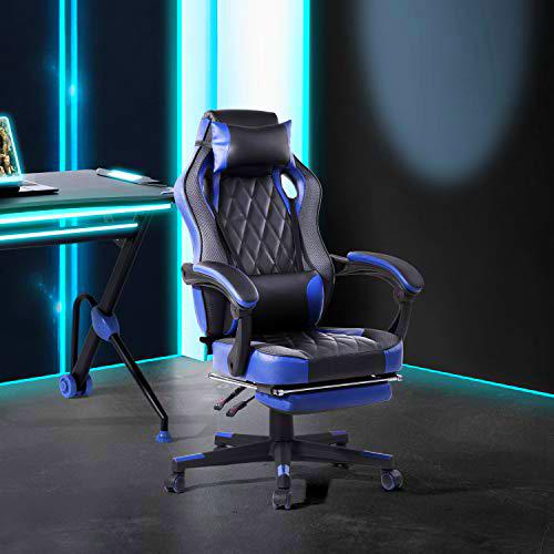 HOMYLIN Azul Silla de Gamer Ajustable, reclinable y 360º