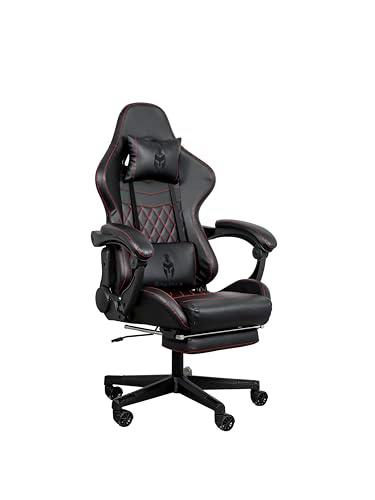 Bulla-Bulla Silla de gamer negra ergonómica con cojín lumbar y reposacabezas