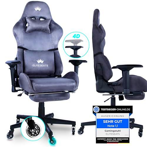 ELITESEATS Silla de gaming [con reposapiés] - Silla de gaming [reposabrazos 4D]