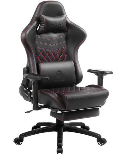 Dowinx Silla de gaming ergonómica estilo carrera con masaje lumbar sillón de oficina para ordenador de piel sintética con reposapiés retráctil