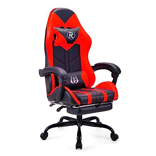 Play haha.Silla Gaming Silla de Oficina Silla Giratoria Silla de Ordenador Silla de Tareas Silla de Escritorio Silla Ergonómica Silla de Carreras Silla de Cuero Silla PC Gaming PU(Rojo,con Reposapiés)