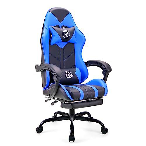 Play haha.Silla Gaming Silla de Oficina Silla Giratoria Silla de Ordenador Silla de Tareas Silla de Escritorio Silla Ergonómica Silla de Carreras Silla de Cuero Silla PC Gaming (Azul,con Reposapiés)