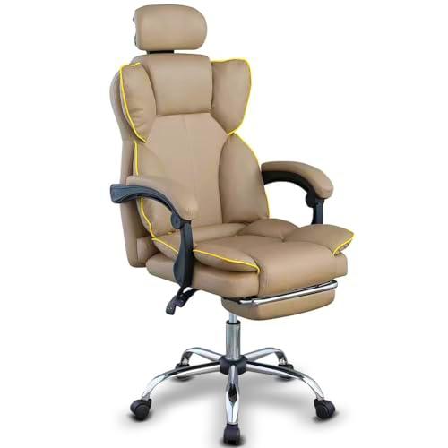 BAKAJI Silla Gaming de Oficina y Dormitorio Sillón de Escritorio con Reposapiés, Caqui, M