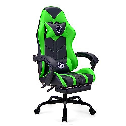 Play haha.Silla Gaming Silla de Oficina Silla Giratoria Silla de Ordenador Silla de Tareas Silla de Escritorio Silla Ergonómica Silla de Carreras Silla de Cuero Silla PC Gaming (Verde,con Reposapiés)