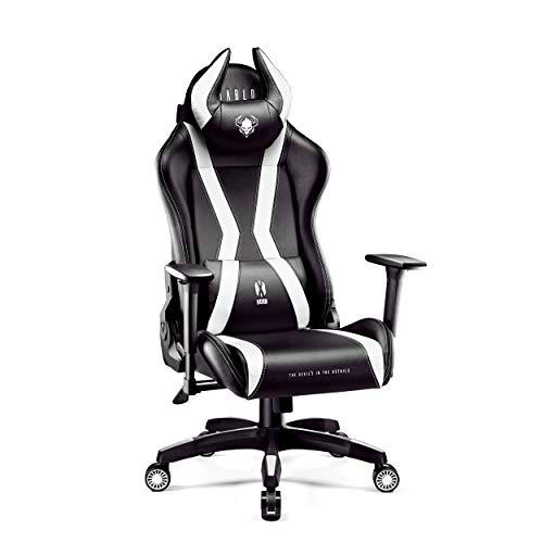 Diablo X-Horn Silla Gaming Oficina Gamer Apoyabrazos 3D Cojín Ajustable Diseño Ergonómico Cuero Sintético Función de Inclinación Negro-Blanco Normal (L)