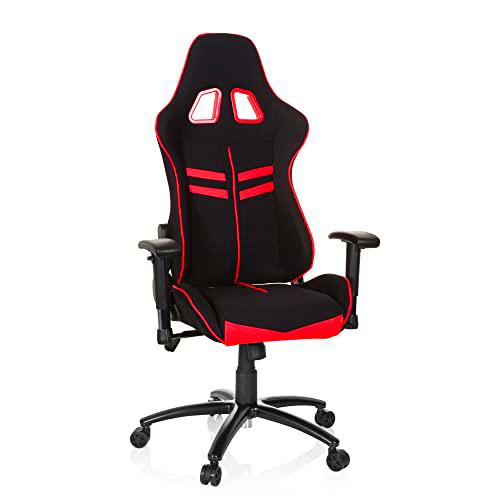 hjh OFFICE 729260 Silla giratoria Gaming League Pro I Tela Negro/Rojo