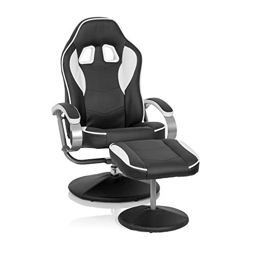 hjh OFFICE 729000 Sillón de diseño, Estilo Gaming Gamer Pro WH 110 Piel sintética Negro/Blanco