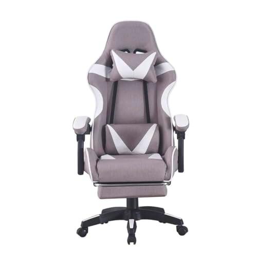 SHIITO | Silla Gaming Profesional | Ergonómica con Respaldo Reclinable de Tela Gris -Blanco | Modelo CLAVIN