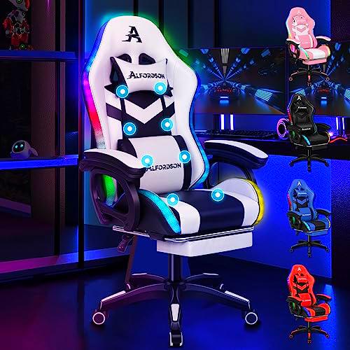 ALFORDSON LED Silla Gaming, Silla Gamer con Masaje de 8 Puntos