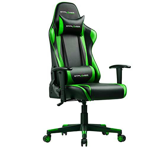 GTPLAYER Silla Gaming Ergonómica Silla Gamer Reclinable con Cojín Lumbar y Reposacabeza Sillas Gaming Regulable en Altura para Juegos de Estudio y Trabajo Verde