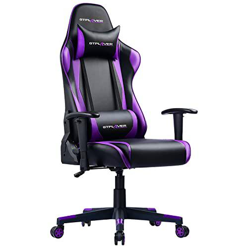 GTPLAYER Silla Gaming Ergonómica Silla Gamer Reclinable con Cojín Lumbar y Reposacabeza Sillas Gaming Regulable en Altura para Juegos de Estudio y Trabajo Morado