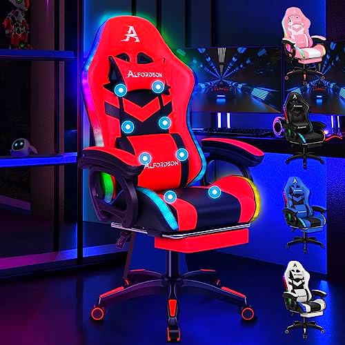 ALFORDSON LED Silla Gaming, Silla Gamer con Masaje de 8 Puntos