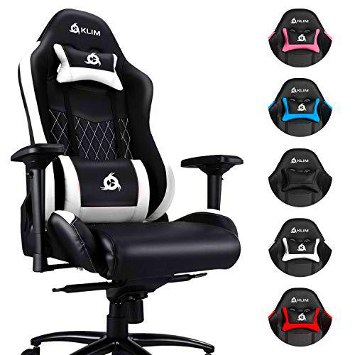 KLIM Esports Silla Gaming Ergonómica + con Soporte Lumbar y Cervical + Reclinable + Silla de Escritorio Ajustable + Piel Sintética y Materiales Premium + Silla Gamer Blanca [Nueva VERSIÓN 2021]