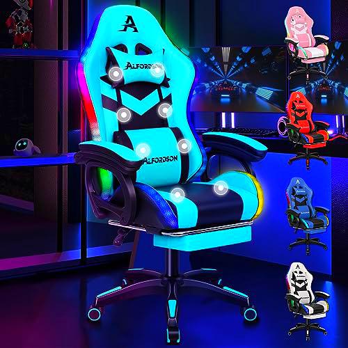 ALFORDSON LED Silla Gaming, Silla Gamer con Masaje de 8 Puntos