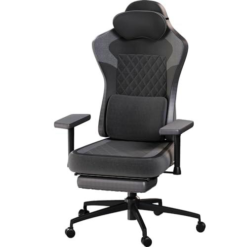 Devoko Silla de Gaming de Espuma viscoelástica de Tela con reposapiés,Silla ergonómica para Juegos con reposabrazos Ajustables y Soporte Lumbar y reposacabezas,Silla de Oficina de Lujo Capacidad de