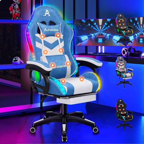 ALFORDSON LED Silla Gaming, Silla Gamer con Masaje de 8 Puntos