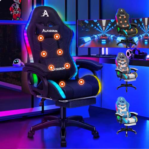 ALFORDSON LED Silla Gaming, Silla Gamer con Masaje de 8 Puntos