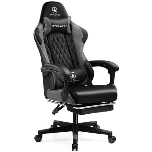 GTPLAYER Silla Gaming Ergonómica Reclinable Silla Gamer con Reposapiés Cojín Lumbar &amp; Reposacabeza Silla Ordenador Regulable en Altura para Trabajar Gris