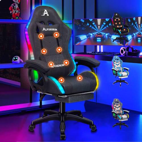 ALFORDSON LED Silla Gaming, Silla Gamer con Masaje de 8 Puntos