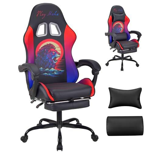 Play haha.Silla Gaming Silla de Oficina Silla Giratoria Silla de Ordenador Silla de Tareas Silla de Escritorio Silla Ergonómica Silla de Carreras Silla de Cuero Silla PC Gaming (con Reposapiés)