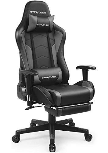 GTPLAYER Silla Gaming con Altavoz Bluetooth Reposapies Escritorio Oficina Gamer Ergonomica con Cojín Reposabrazos 3D Ajustables Respaldo Reclinable Multifuncional Gris