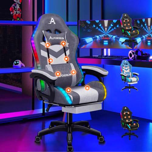 ALFORDSON LED Silla Gaming, Silla Gamer con Masaje de 8 Puntos