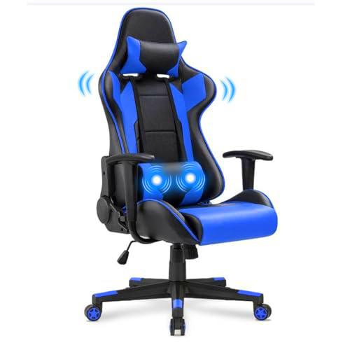 JUMMICO Silla Gaming Ergonómico con Masaje,Silla Gamer con Respaldo Regulable,Silla Oficina Giratoria Regulable en Altura,Gaming Chair de Carga 150 kg con Reposacabezas y Soporte Lumbar(Azul)