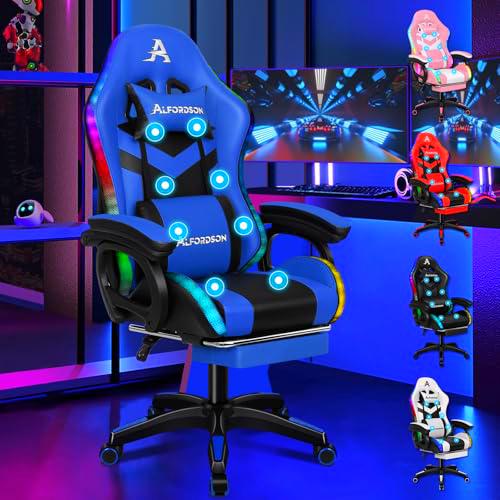 ALFORDSON LED Silla Gaming, Silla Gamer con Masaje de 8 Puntos