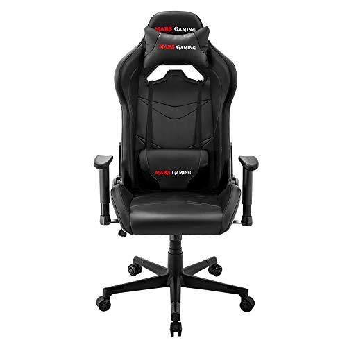 Mars Gaming MGC3BK, Silla Gaming Ergonómica, Cojín Lumbar y Cervical, Negro