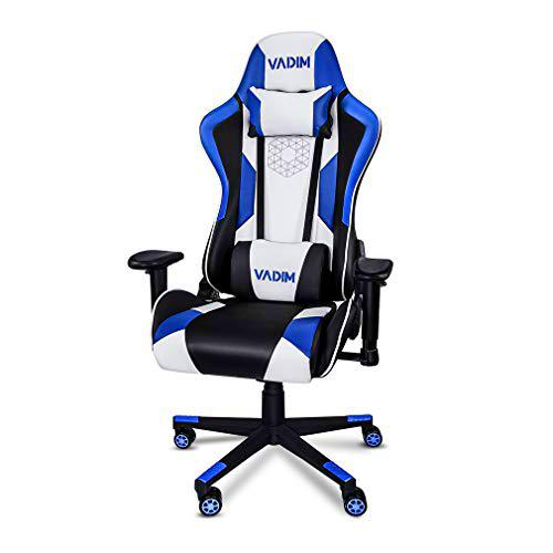 VADIM Silla de Oficina Racing Sport Ergonómica, Silla de Oficina para Juegos Azul y Blanco