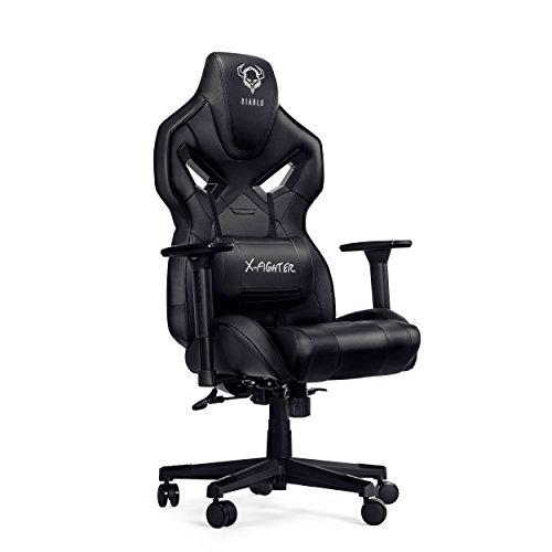 Diablo X-Fighter Gaming Silla De Oficina Reposabrazos Ajustables 3D Mecanismo De Inclinación Cojin Lumbar Cuero Sintético Perforado (Negro-Negro)