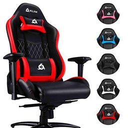 KLIM Esports Silla Gaming Ergonómica + con Soporte Lumbar y Cervical + Reclinable + Silla de Escritorio Ajustable + Piel Sintética y Materiales Premium + Silla Gamer Roja [Nueva VERSIÓN 2021]