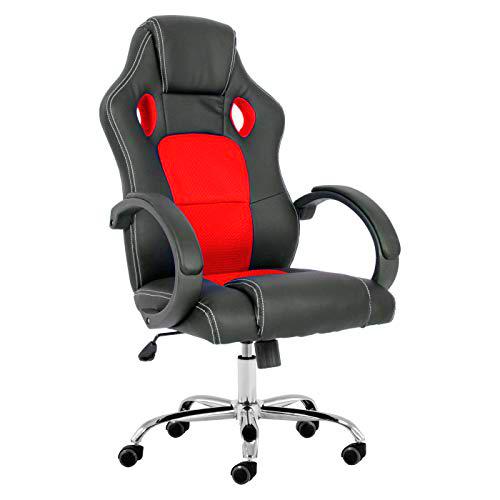 T-LoVendo TLV-1285 Silla de Oficina Gaming Racing Escritorio Videojuegos Sillon Gamer Negro y Rojo