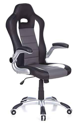 hjh OFFICE 621710 Silla Gaming Game Sport Piel sintética Negro/Gris reposabrazos Plegables Silla de Escritorio inclinable