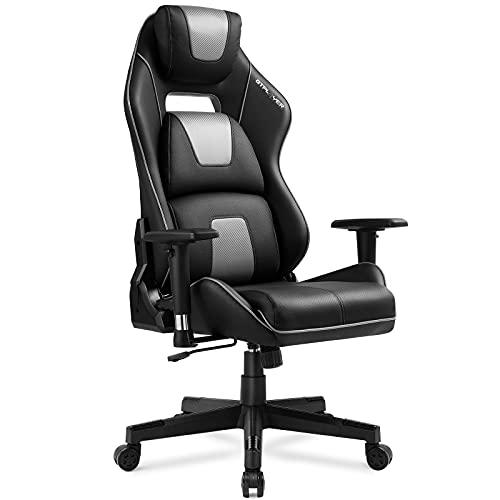 GTPLAYER Silla Gaming Escritorio Oficina Ergonomica para Ordenador Cuero de PU con 3D Reposabrazos Ajustables y Respaldo Reclinable (Gris)…