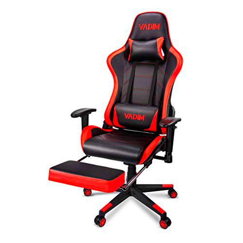 VADIM Gaming Sport Silla ergonómica de Oficina, Silla de Carreras Gamer Rojo y Negro