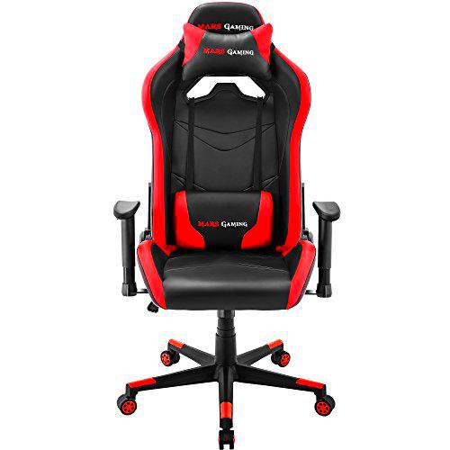 Mars Gaming MGC3BR, Silla Gaming Ergonómica, Cojín Lumbar y Cervical, Rojo