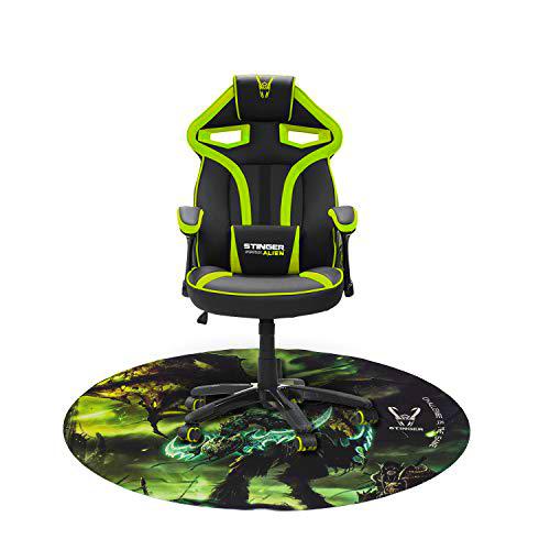 Woxter Stinger Station Alien V2.0 Green - Silla gaming con eje de acero + Alfombrilla Gaming de suelo