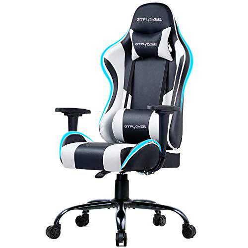 GTPLAYER Silla Gaming Escritorio Oficina Ordenador Gamer de Asiento Engrosado Ergonomica con Cojín Reposabrazos Ajustables Respaldo Reclinable (Blanco)