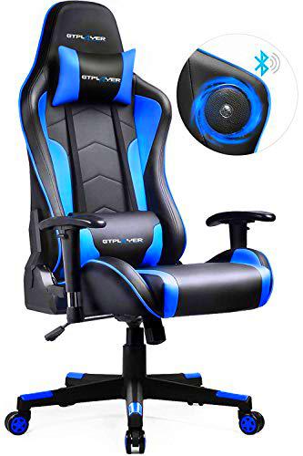 GTPLAYER Silla Gaming con Altavoz Bluetooth Escritorio Oficina Gamer Ergonomica con Cojín Reposabrazos 3D Ajustables Respaldo Reclinable Multifuncional GTRACING Series (Azúl)