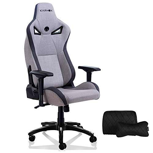 KARNOX Silla para Videojuegos de Tela Suave Transpirable con Respaldo Alto de 155º y Silla giratoria de Estilo ergonómico con reposacabezas y Soporte Lumbar (LegendTR-Gris Claro)