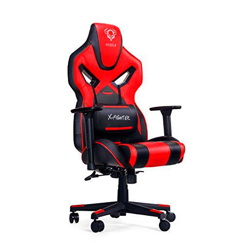 Diablo X-Fighter Gaming Silla De Oficina Reposabrazos Ajustables 3D Mecanismo De Inclinación Cojin Lumbar Cuero Sintético Perforado (Negro-Rojo)