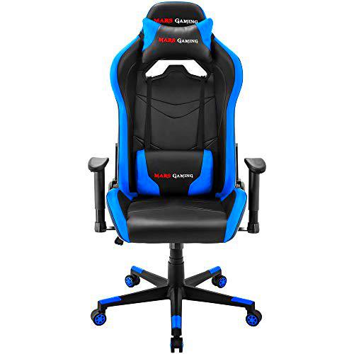 Mars Gaming MGC3BBL, Silla Gaming Ergonómica, Cojín Lumbar y Cervical, Azul